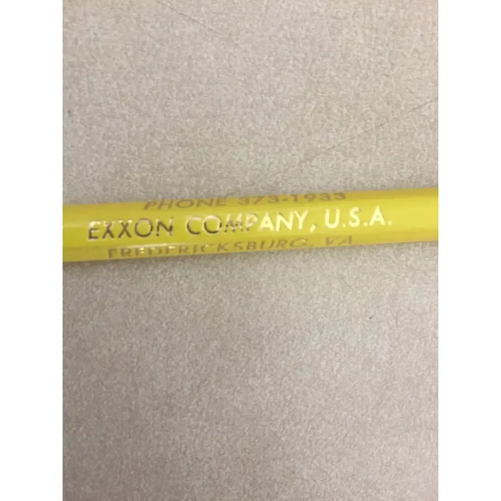 Pair 2 Vintage 70s 80s Fredericksburg Virginia Exxon Humble Oil Yellow Pencils